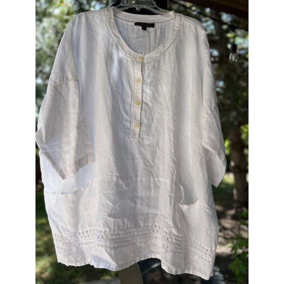 NEW Lafayette 148 White Boho Chic Tunic Top M 100% Linen Front Button Pockets - Picture 2 of 12